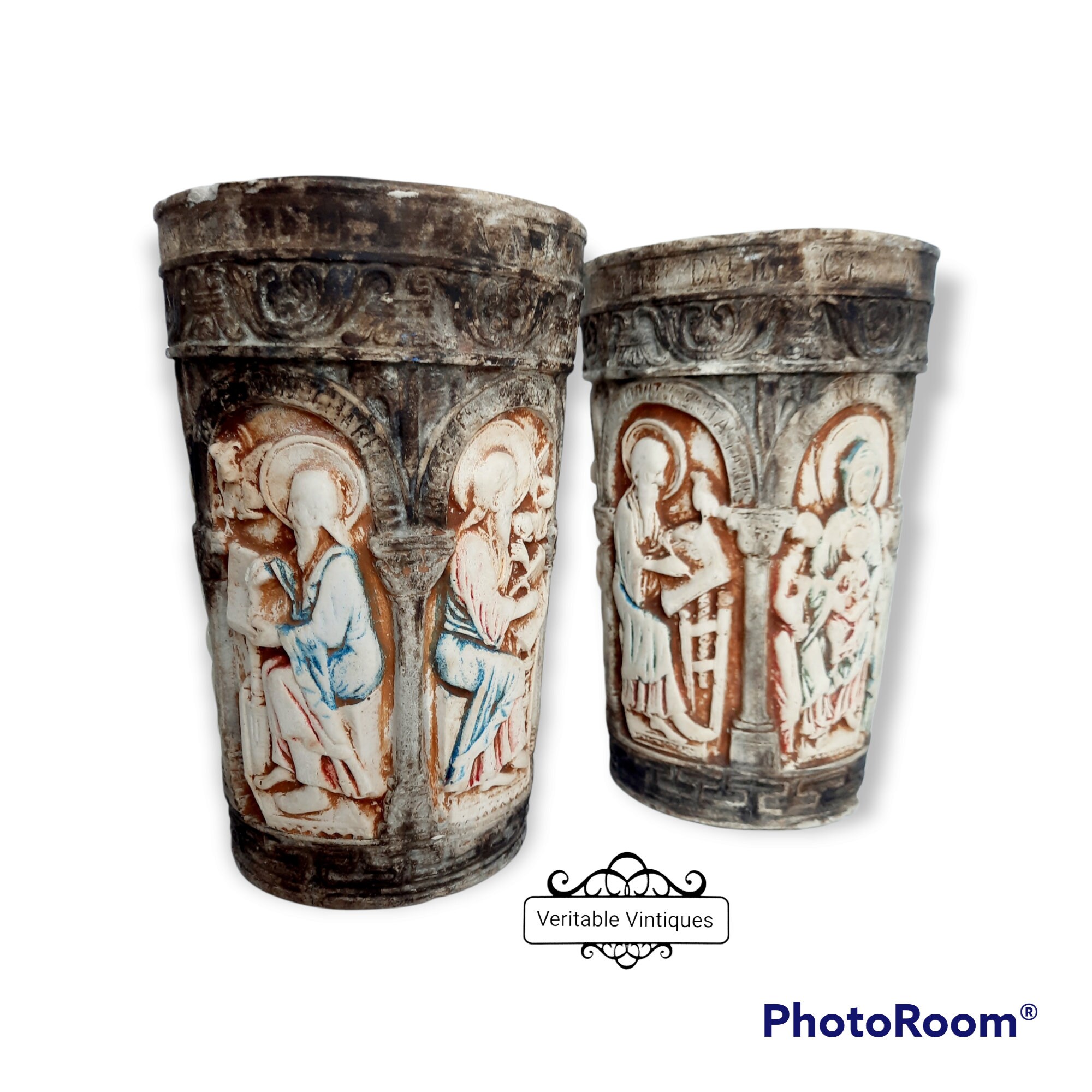 Copie Rare Ancien Seau d'eau Bénite, Réplique Vintage Situla, Art Religieux, Bénédictin, Médiéval