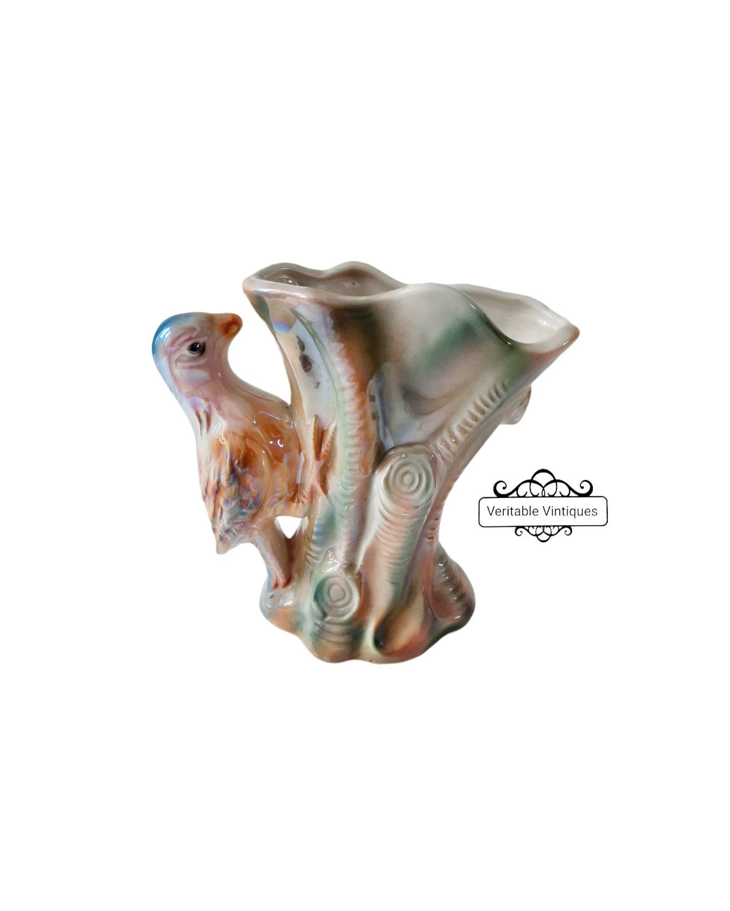 Vase d'oiseau Italien Vintage, Porcelaine, Lusterware, Glaçure Opalescente, Vase d'arbre, Figurine d