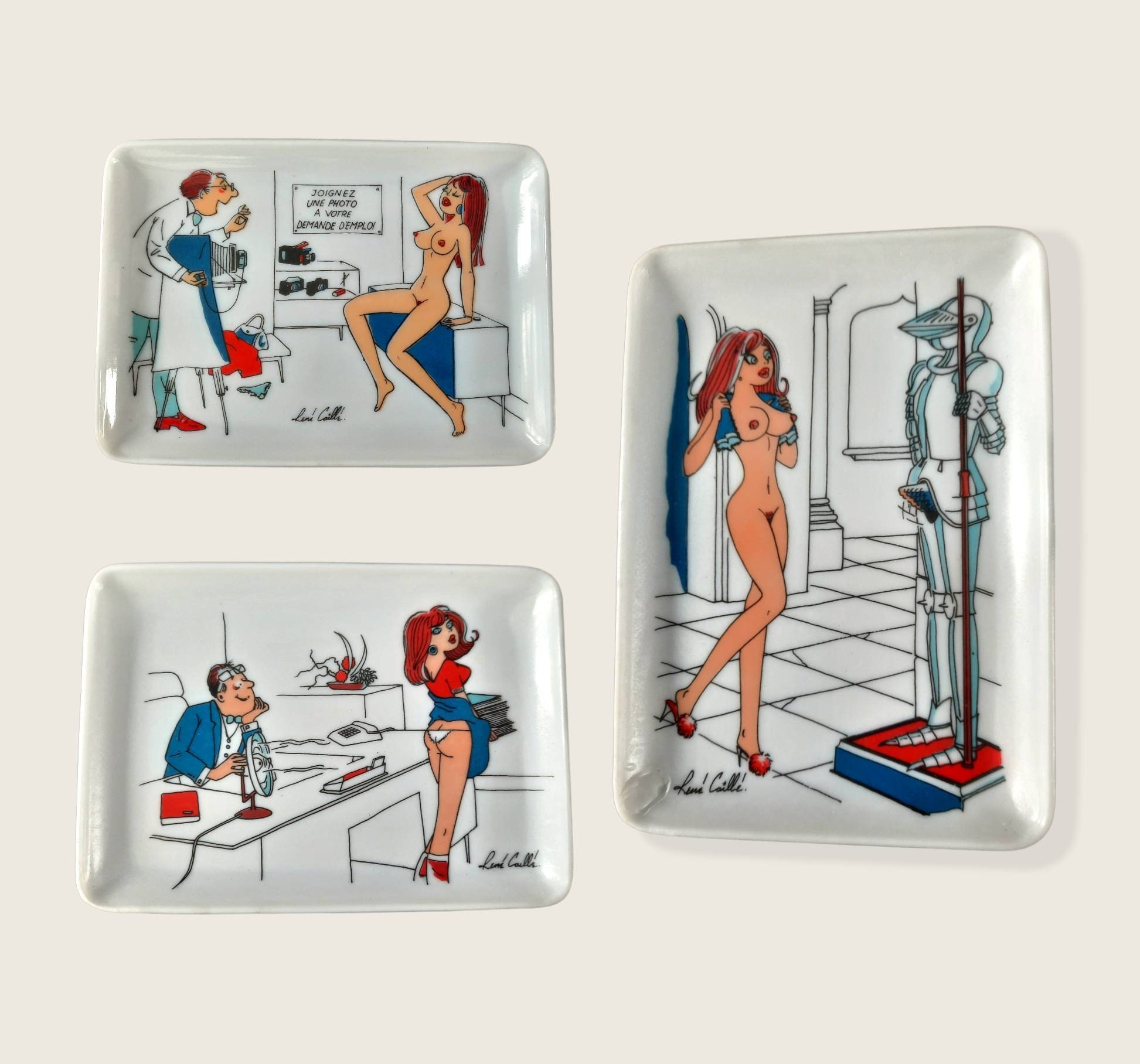 1945px x 1816px - Set of 3 Vintage French Pin up Girl Art Rene Caille Melamine - Etsy Sweden