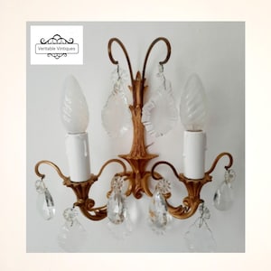 Pair of 2 x Vintage French Crystal Wall Lights, Double Sconces, Chateau lighting, Hollywood Regency, Antique Romantic Chandelier, Maximalist