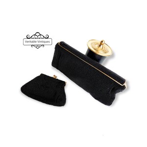 Bolso de noche y monedero vintage francés con cuentas, cartera de mano, oro negro, hecho en Francia, ropa formal para eventos, bolso de mano de lujo, regalo de Navidad