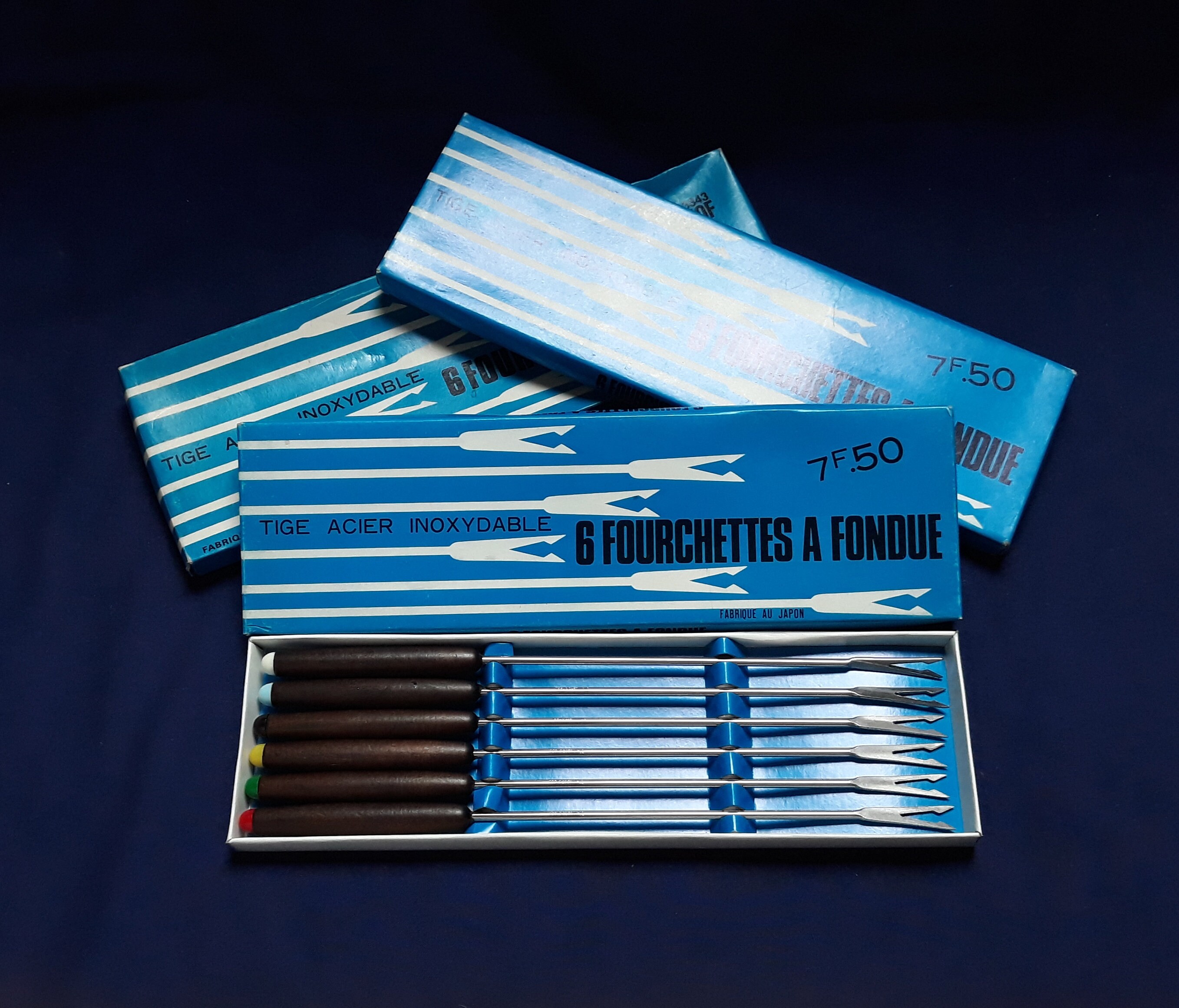 3 Ensembles 6 Boîtes Vintage Français, Fourchettes à Fondue, Nouveau Vieux Stock Inutilisé, Poignées