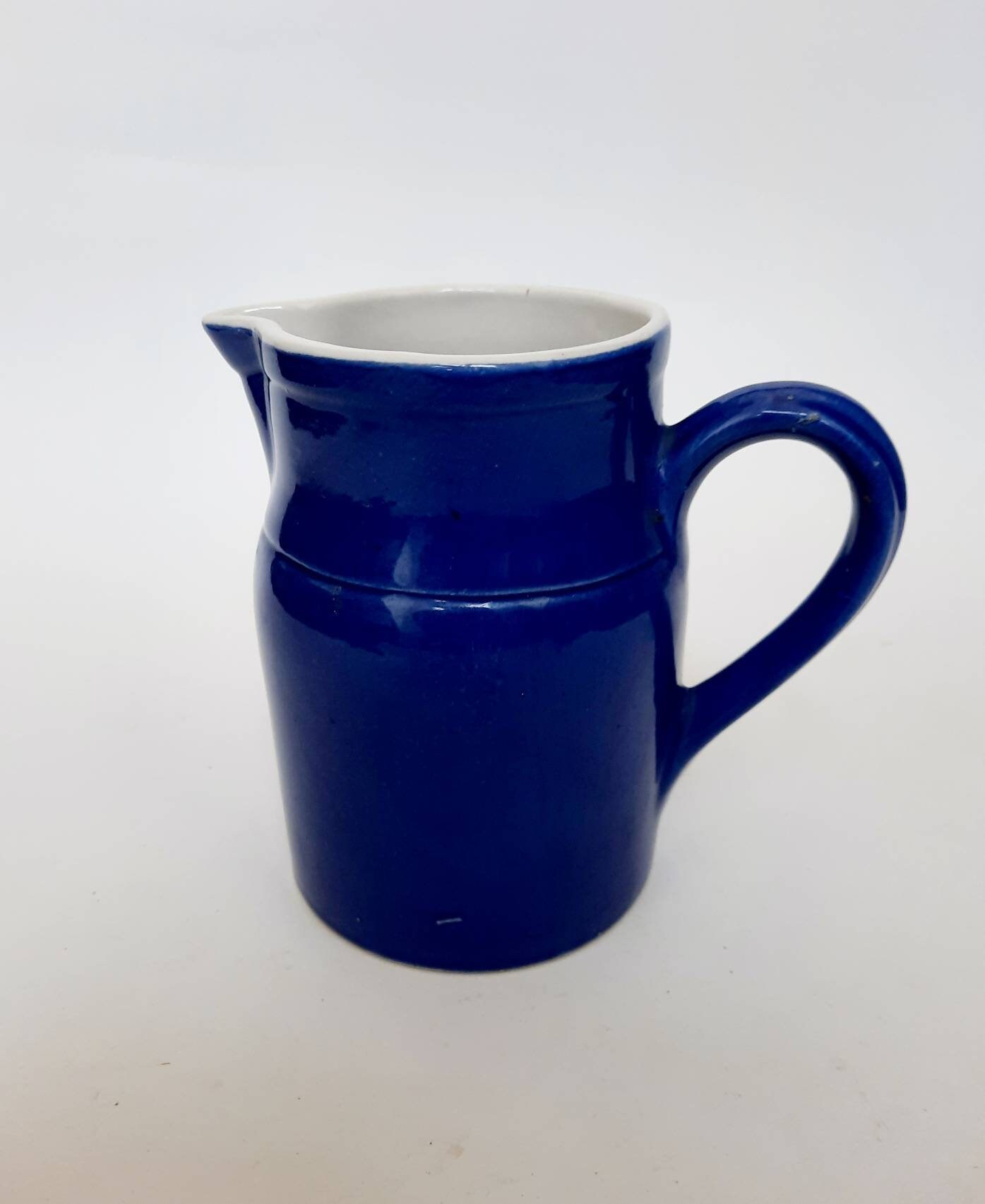 Vintage Français Blue & White Ceramic Water Pitcher Digoin Wine Jug Hand Made Stoneware Glazed Cobal
