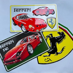 3 Vintage Ferrari Signs, 1980’s Formula One, Wall Art, Scuderia Ferrari Shield, F40 Race Car, GTO Super Car, Collectors Gift, Garage Decor