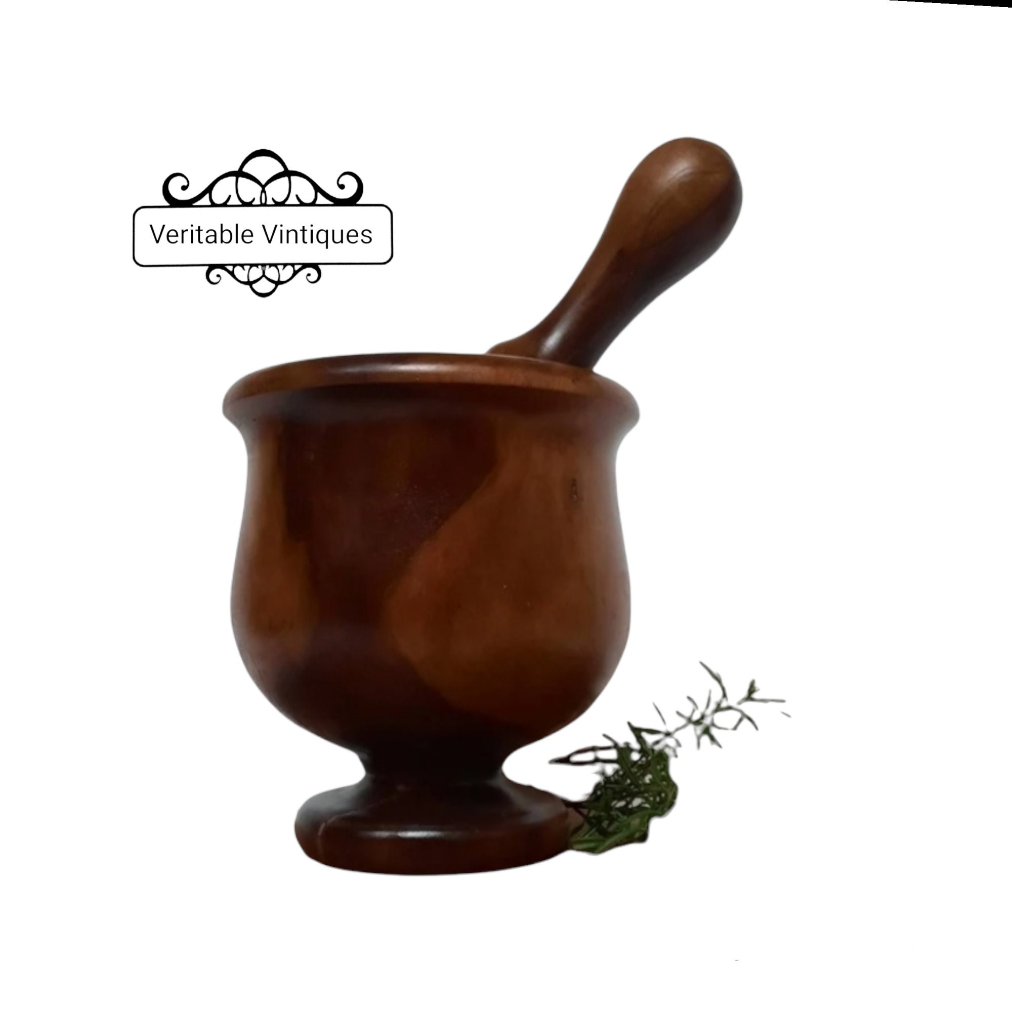 Vintage Extra Large Mortar & Pestle, Bois d'olivier Méditerranéen, Fait à La Main, Herb Spice Grinde