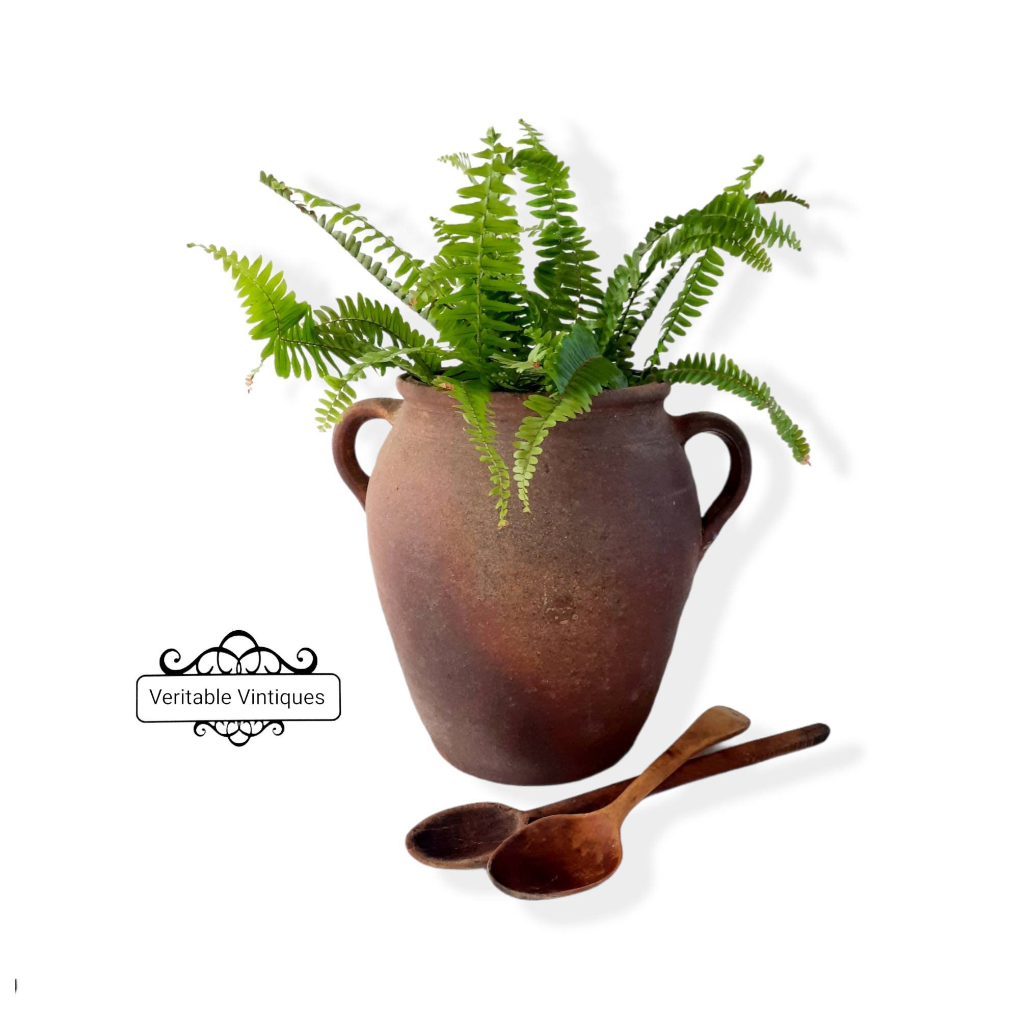 Grand Pot de Grès Antique Français, d'ustensiles, Décor d'automne Rustique, Planteur, Urne Primitive