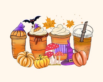 Horror Fall Coffee Pumpkin Spice Latte Iced Autumn Halloween Png, Funny Quote Halloween Png, Coffee Pumpkin Png, Autumn Halloween Png