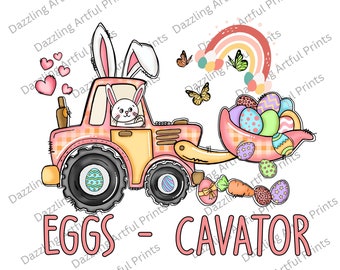 Eggs-cavator Construction Easter Watercolor Shirt PNG, Heat Press, Digital Download, Sublimation Download, Instant Download Waterslide