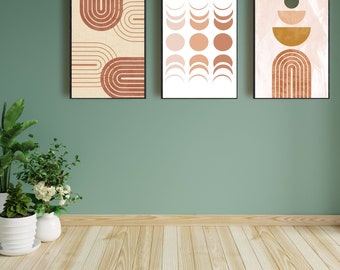 3 Piece Art Prints, Brown Beige Wall Art, Abstract Wall Art, Bedroom Wall Art, Dining Room Art, Indigo Blue, Minimalist Wall Art, Large Art