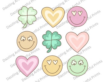 Retro St Patrick's Smiley Clover Disco Png, St Patrick's Smiley Png, Vintage St Patrick's Smiley Clover Disco Smiley Sublimation. Png