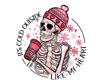 Frío como mi corazón png PNG, descarga digital, sublimación, sublimado, calavera, skellie, invierno, san valentín, anti amor, nieve, café