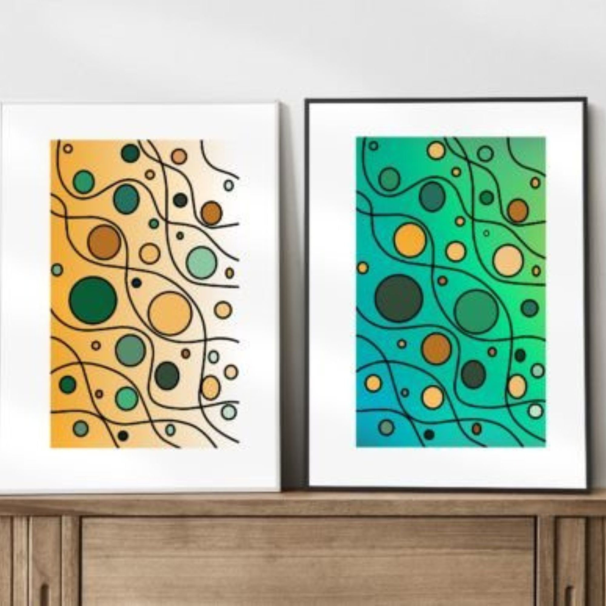 Mid Century Modern Wall Art Print Set of 2, Neutral Abstract Geometric ...
