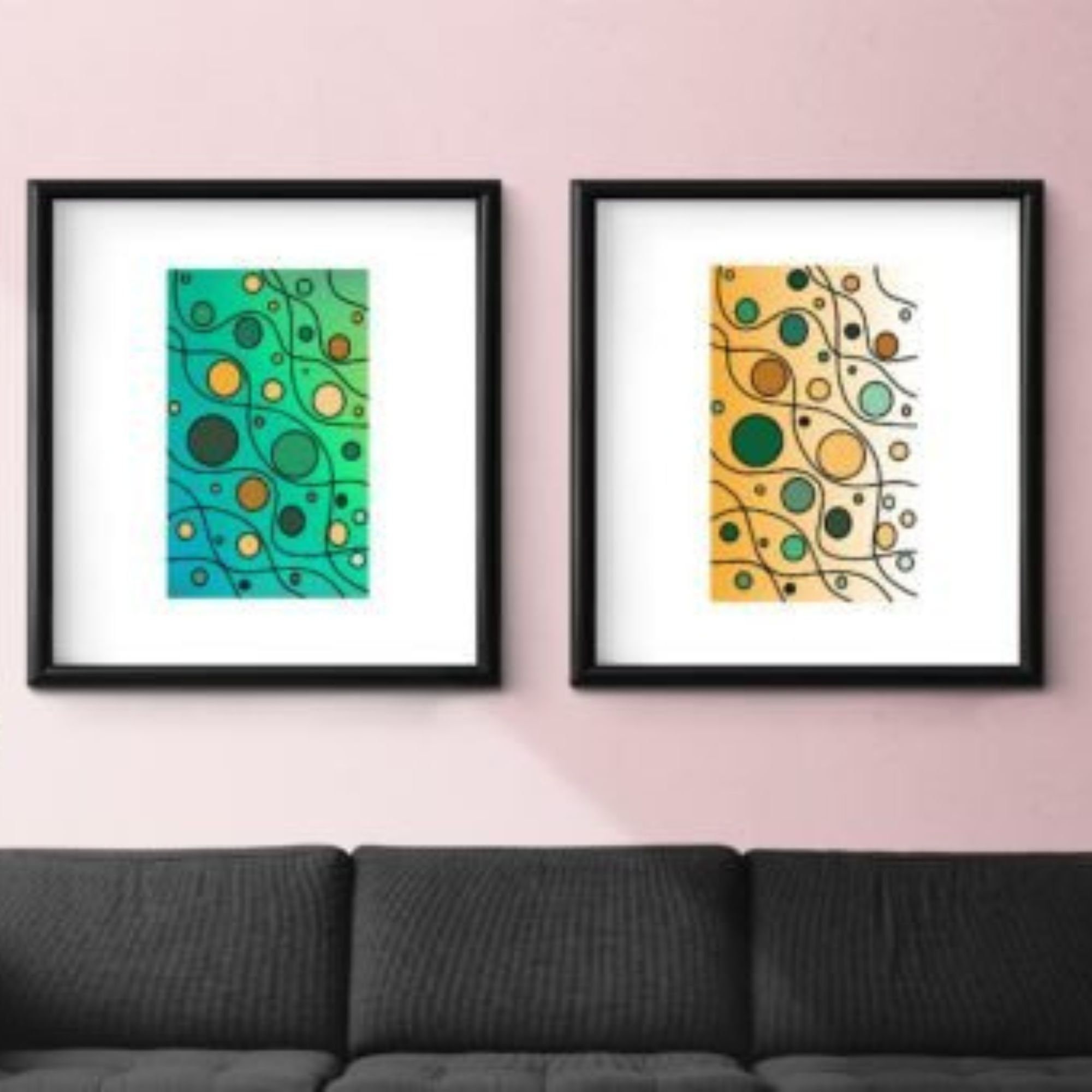 Mid Century Modern Wall Art Print Set of 2, Neutral Abstract Geometric ...