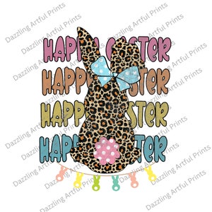 Digital Png File Happy Easter Stacked Cheetah Leopard Bunny Rabbit Printable Waterslide Iron On T-Shirt Sublimation Design INSTANT DOWNLOAD
