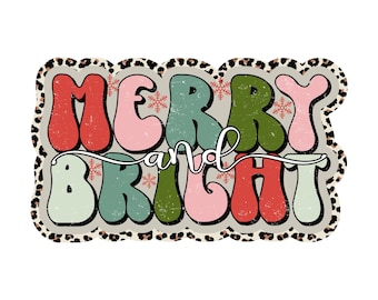 Alegre y brillante diseño de sublimación dibujado a mano, archivo PNG, descarga digital, descargas de diseños de sublimación, Retro Merry y Bright Christmas PNG