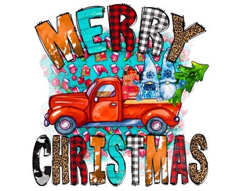 Merry Christmas, Gnomes Truck Sublimation, Leopard Png, Digital Illustration, Sublimation File, Christmas Png, Png Sublimation,Christmas Png
