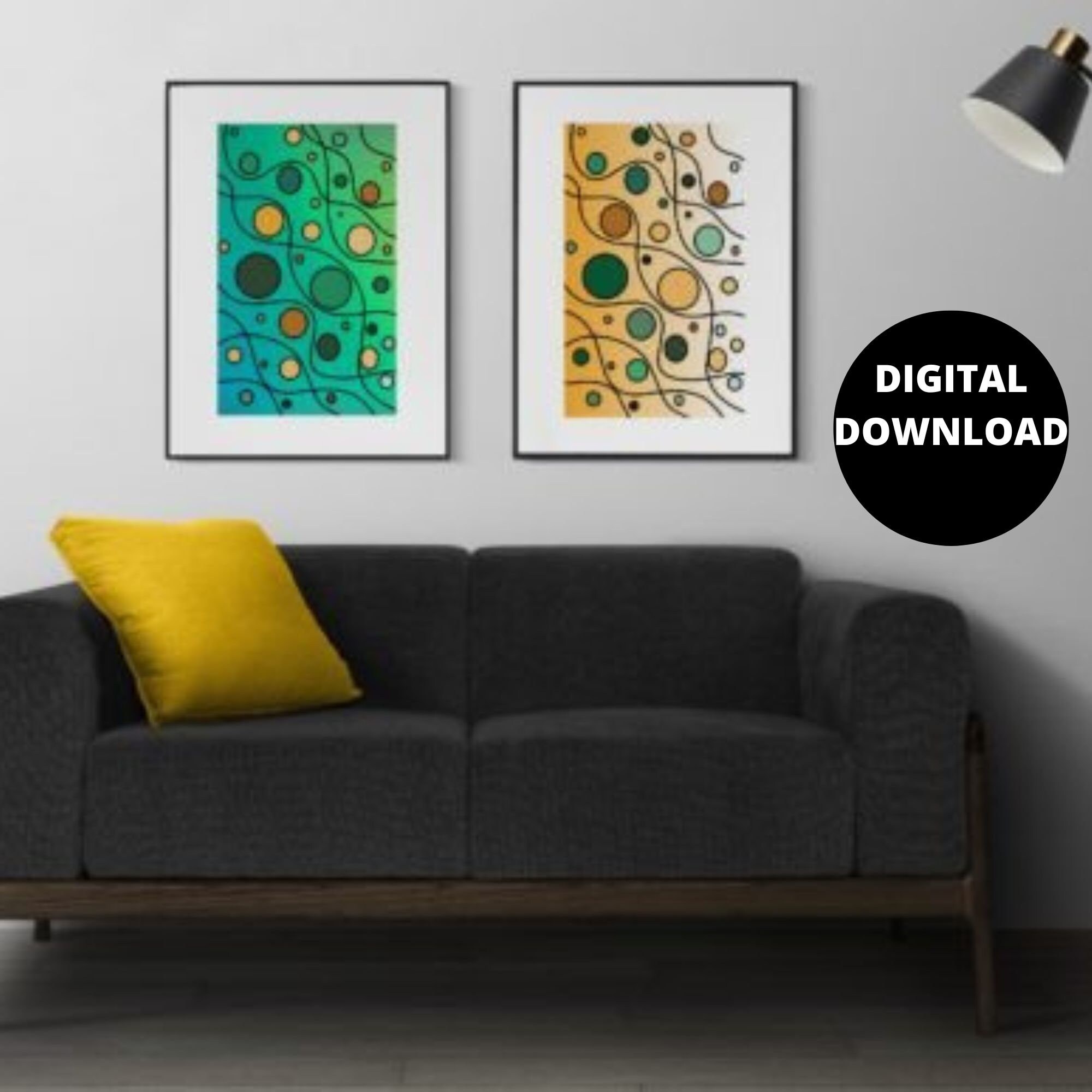 Mid Century Modern Wall Art Print Set of 2, Neutral Abstract Geometric ...