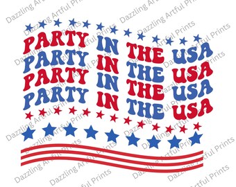Party in the USA Png, Retro Png, 4th of July Png, Leopard Print Png, Retro Groovy ,Vintage Png, Sublimate Design Download,Wave Font png