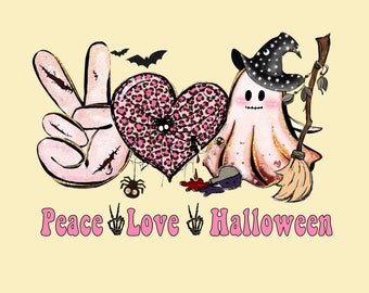 Peace Love Halloween png, Halloween Sublimation Designs downloads, digitaler Download, Halloween Geist Png, Sublimation Grafik, Kürbis png