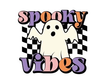 Spöklika vibbar PNG-sublimeringsdesign, sött spöke, Halloween-sublimering, höst, retro, vintage, grunge, PNG