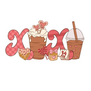 Valentine coffee lover Xoxo PNG, latte iced stars coffee digital download, Sublimation design hand drawn Printable Graphic custom gift shirt