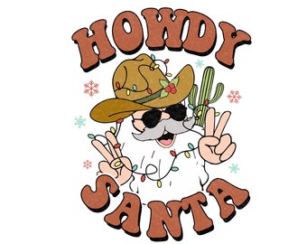 Archivo de sublimación PNG de Navidad de Cowboy para el diseño de la camisa, Howdy Santa PNG, PNG de Navidad occidental, PNG occidental, Cowboy Png, Santa Claus Png