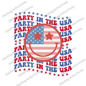 Party in the USA Png, Retro Png, 4th of July Png, Leopard Print Png, Retro Groovy Smiley Face, Vintage Png, Sublimate Design Download