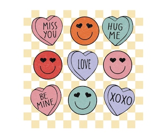 Valentijns Smiley Faces PNG Sublimatie Design | Valentijnsdag Liefde Glimlach Harten Rozen Digitale Download Tshirt Design, Retro Valentijnsdag Png
