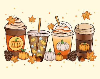 Herbst KaffeeGetränk Png,Herbst Sublimation Designs,Orange Kürbis Latte png,Kaffee Sublimation Png,Herbst Tshirt,Herbst Drink Design,Kürbis Gewürz