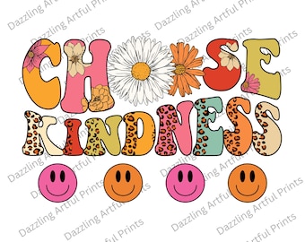 Choose Kindness png for Sublimation Smiley Face png Retro png, Choose Happy png, Be a Kind Human Design Summer png Transparent Background