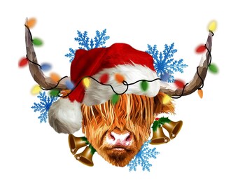 Christmas Highland Cow Png, Western Design, Western Christmas Png, Christmas Cow Png, Christmas Light Png, Western Cow Png, Digital Download