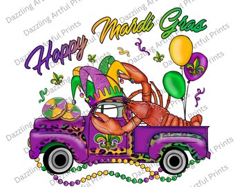 Mardi Gras Truck Con Maschera Fleur De Lis E Aragosta Png Sublimation Design, Mardi Gras Png, Mardi Gras Truck Png, Maschera Png, Digital Download