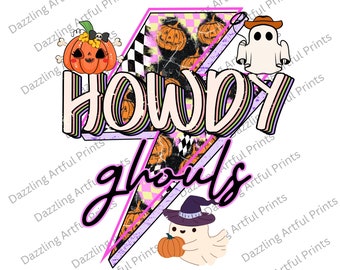 Howdy Ghouls Pink Halloween Lightning Bolt Png, upiorny png, duch png, chodźmy ghouls png, dynia png, upiorne wibracje, retro halloween png