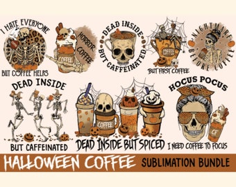 Horror Fall coffee PNG pumpkin spice latte iced warm autumn orange digital file Sublimation design hand drawn Printable Graphic Tshirt