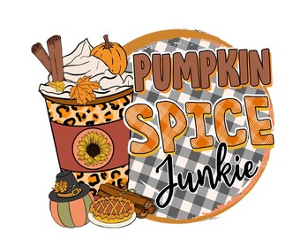 Ação de Graças Pumpkin Spice Junkie Png,Design de sublimação de Ação de Graças,Retro Thanksgiving Png,Boho Thanksgiving Png Design,Lattes Sublimation