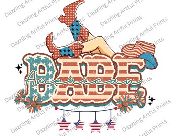American Babe PNG, Descarga digital, Sublimación, Sublimar, América, lindo, retro, occidental, país, botas vaqueras, rodeo, 4 de julio