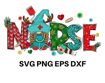 Enfermera con Gnomo Navidad png, Navidad, Enfermera Png, Diseño de enfermera, Estetoscopio Png, diseño de sublimación, diseños de sublimación de Navidad digitales