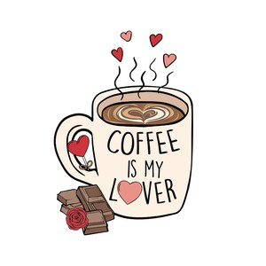 Valentine cute funny coffee lover PNG, latte iced coffee digital download, Sublimation design hand drawn Printable Graphic Clipart Tshirt