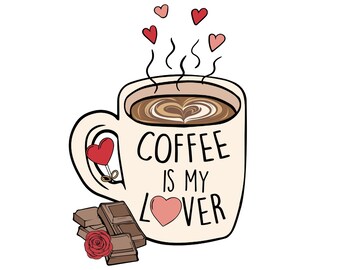 Valentine bonito engraçado amante de café PNG, download digital de café gelado com leite, design de sublimação desenhado à mão para impressão gráfico clipart camiseta