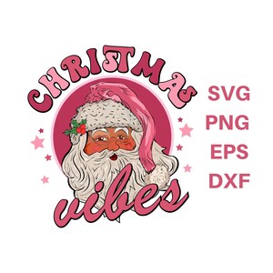 Retro Pink Christmas Vibes Sublimation Datei für Shirt Design, Digitaler Download. Rosa Weihnachtsmann Png