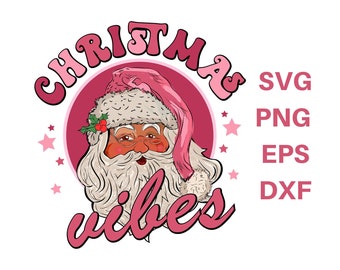 Retro Pink Christmas Vibes Sublimation file for Shirt Design, Digital download. Pink Santa Claus Png