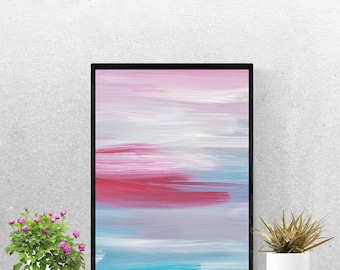 Printable Abstract Art, Watercolor Wall Art, Sky Print, Blue Watercolor Print, Blue Pink Abstract Art, Abstract Watercolor Art, Pastel Art