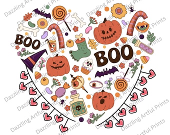 Love Halloween PNG, Cute Love Halloween Sublimation, Halloween Doodles PNG, Hand drawn Halloween PNG,Candy Corn, Ghost, Skull Sublimation
