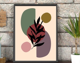 Abstarct Leaf Bedroom Print, Printable Abstract Set, Boho Wall Decor, Prints, Farmhouse Bedroom Decor, Modern Room Decor, Neutral Art Print
