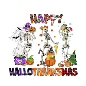 Happy Hallothanksmas Skeletons Png,Skeletons Clipart,Fall PNG, Halloween png, Christmas PNG, Western Png,Instant Download,Sublimation Design