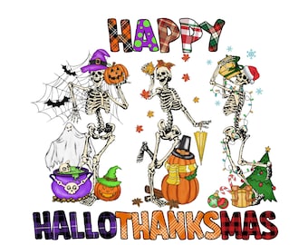 Happy Hallothanksmas Skeletons Png,Skeletons Clipart,Fall PNG, Halloween png, Christmas PNG, Western Png,Instant Download,Sublimation Design