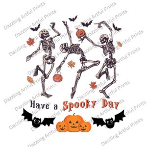 Dancing Skeletons Have A Spooky Day Png,Halloween Floral,Halloween Creepy Pumpkin Png,Funny Pumpkin,Spooky Season Png,Digital Downloads Png
