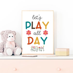 DIGITAL FILE, Let&#39;s Play All Day, Playroom Wall Decor, Playroom Sign, Playroom Print, Playroom Art, Kids Playroom, Toddler Playroom, Nursery