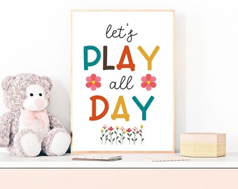 ARCHIVO DIGITAL, Juguemos todo el día, Decoración de la pared de la sala de juegos, Letrero de la sala de juegos, Impresión de la sala de juegos, Arte de la sala de juegos para niños, Sala de juegos para niños, Sala de juegos para niños pequeños, Guardería