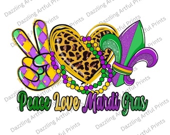 Peace Love Mardi Gras, Crawfish, Fleur de Lis Png, Sublimation Designs Download, Mardi Gras Png, Mardi Gras Sublimation, Louisiana Png